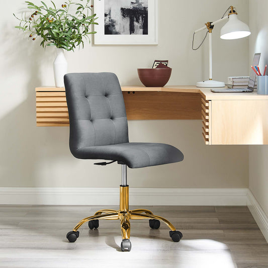 Quartz Armless Velvet Office Chair, Gold & Gray