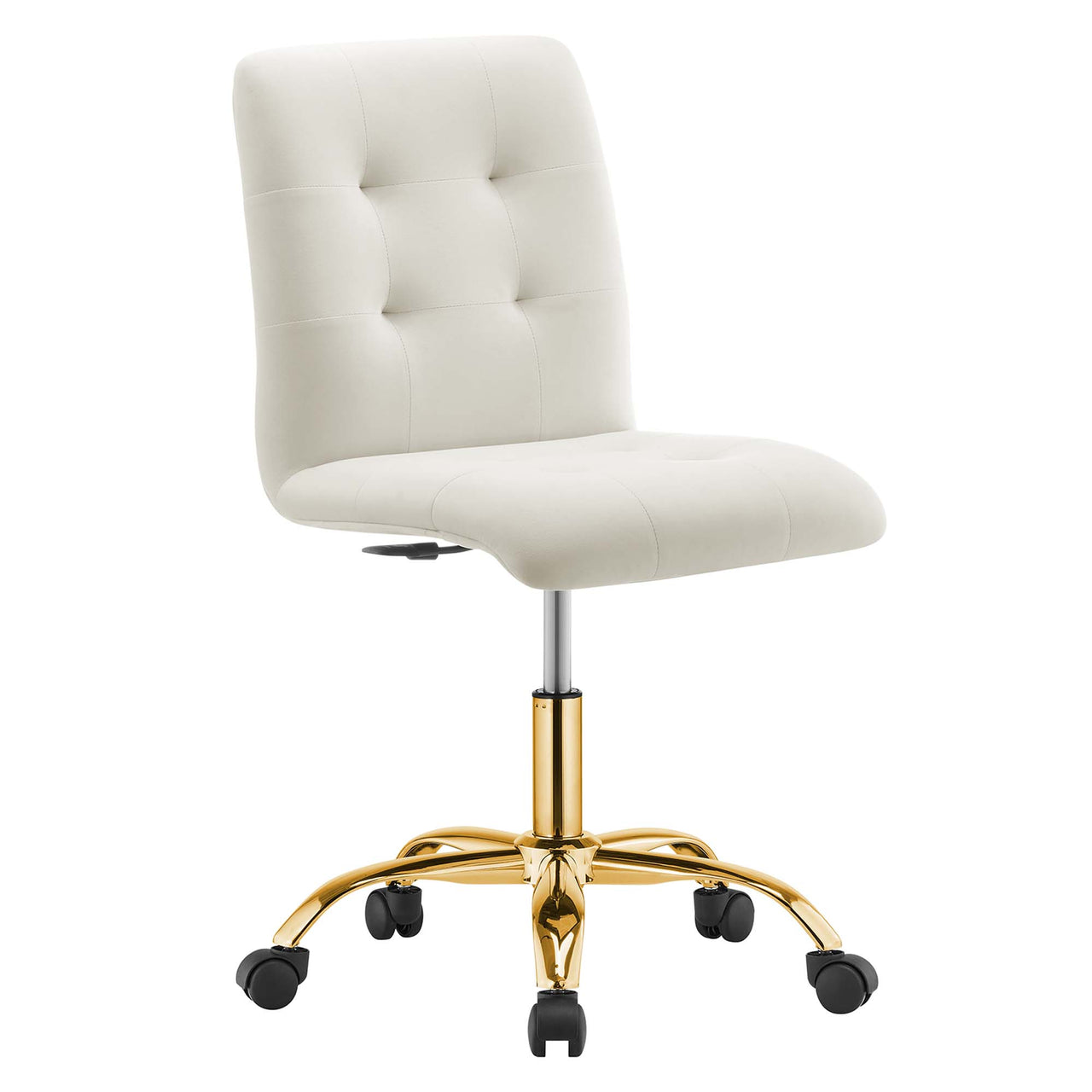 Quartz Armless Velvet Office Chair, Gold & Ivory