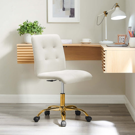Quartz Armless Velvet Office Chair, Gold & Ivory