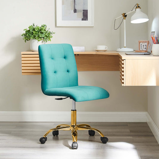 Quartz Armless Velvet Office Chair, Gold & Teal