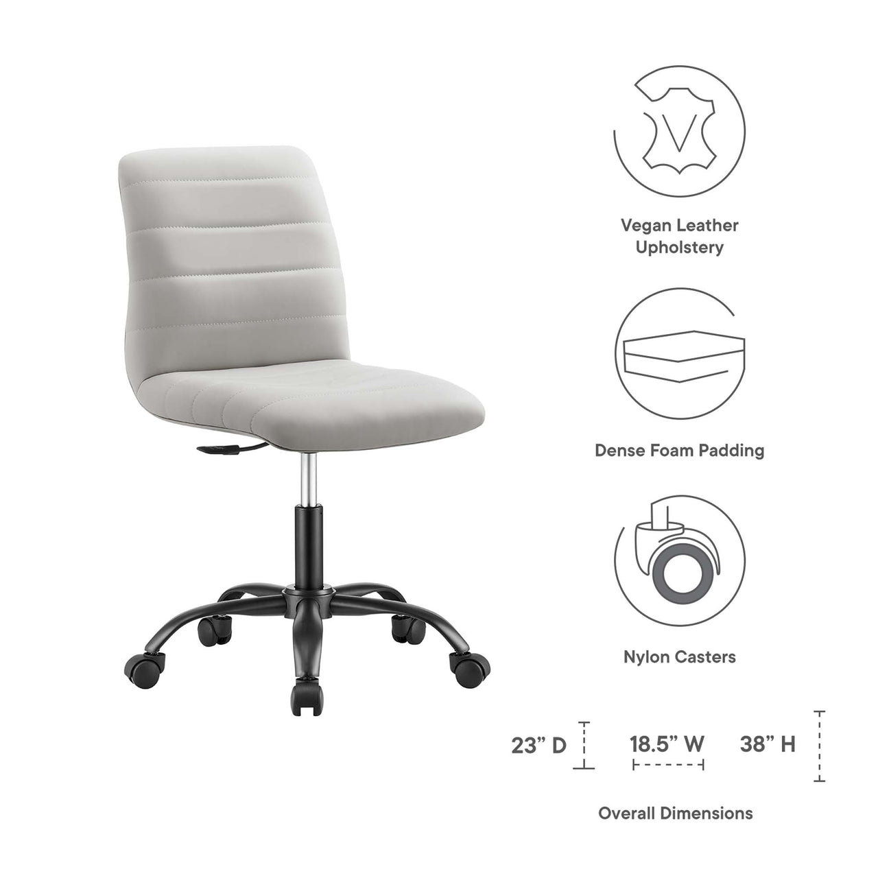 Drift Armless Eco-Leather Office Chair, Black & Light Gray