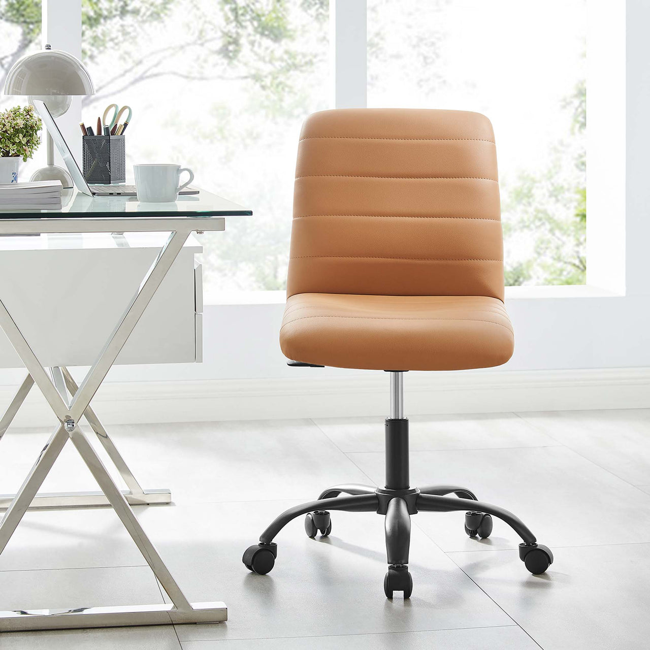 Drift Armless Eco-Leather Office Chair, Black & Tan
