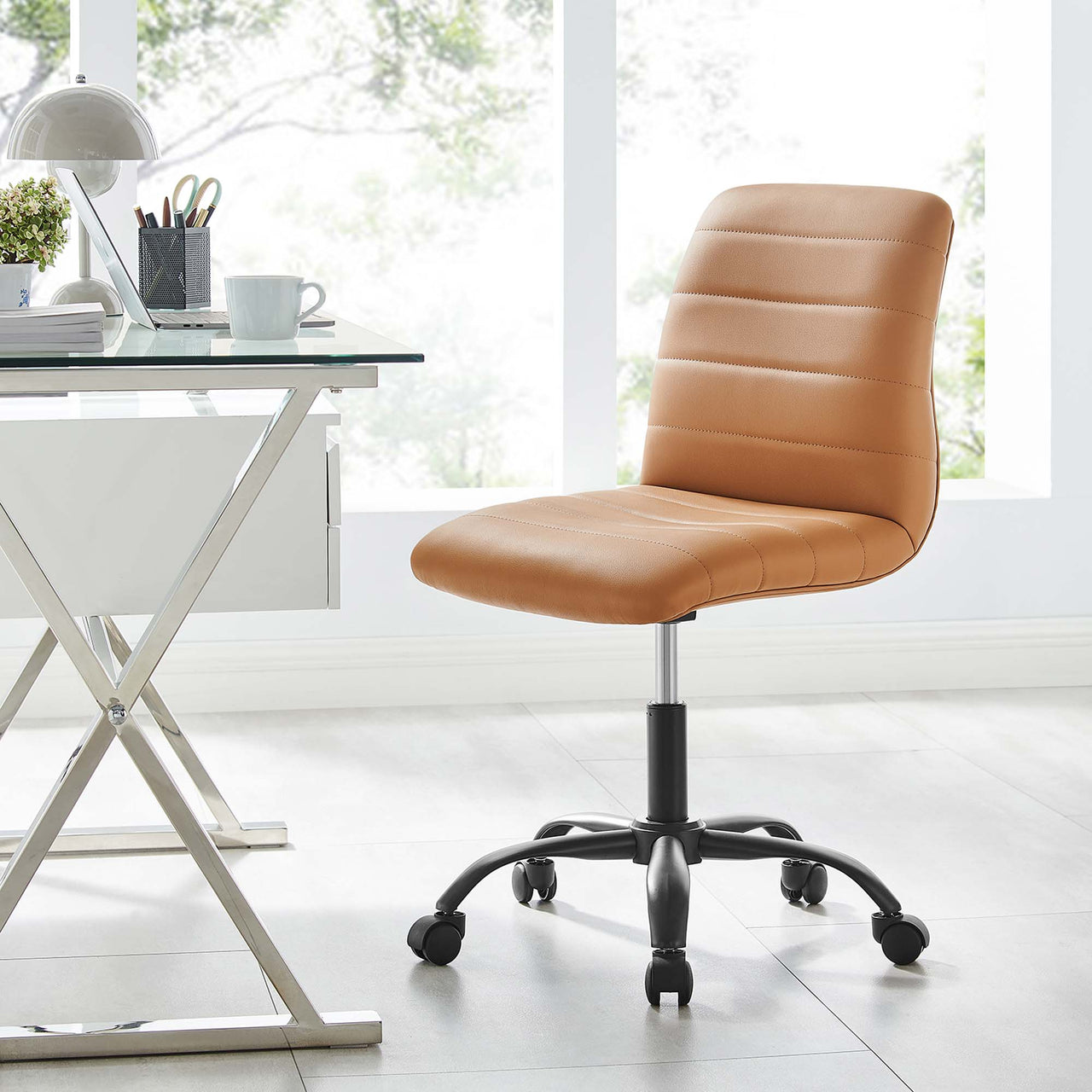 Drift Armless Eco-Leather Office Chair, Black & Tan