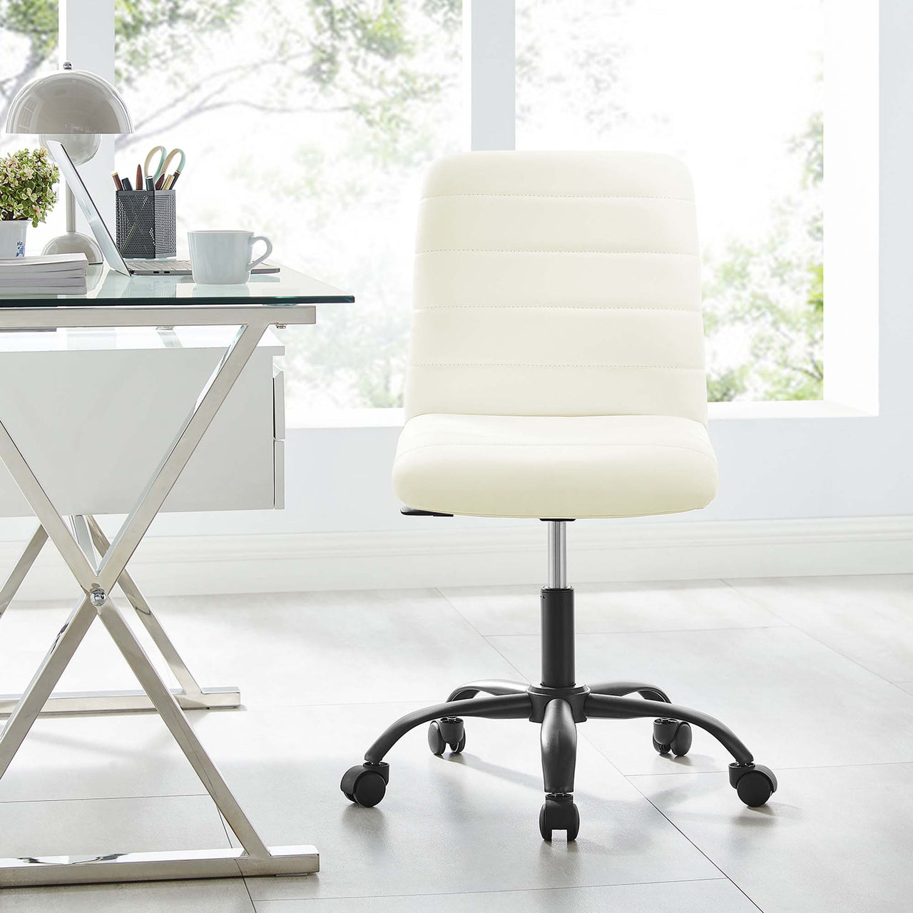 Drift Armless Eco-Leather Office Chair, Black & White