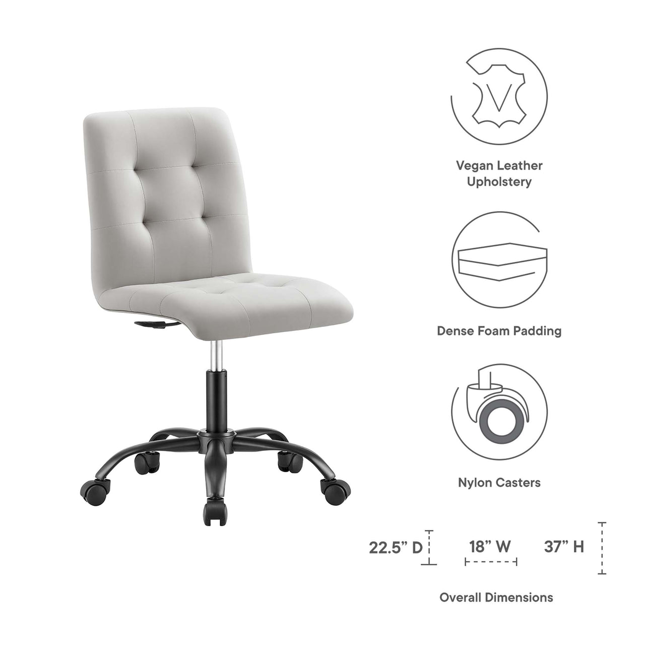 Quartz Armless Eco-Leather Office Chair, Black & Light Gray