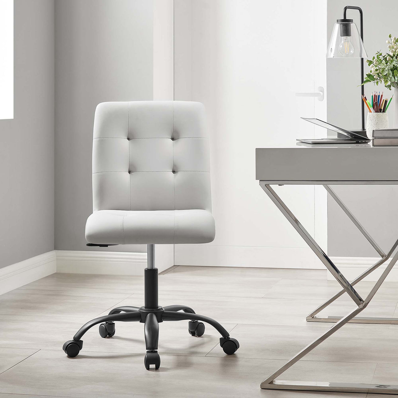 Quartz Armless Eco-Leather Office Chair, Black & Light Gray