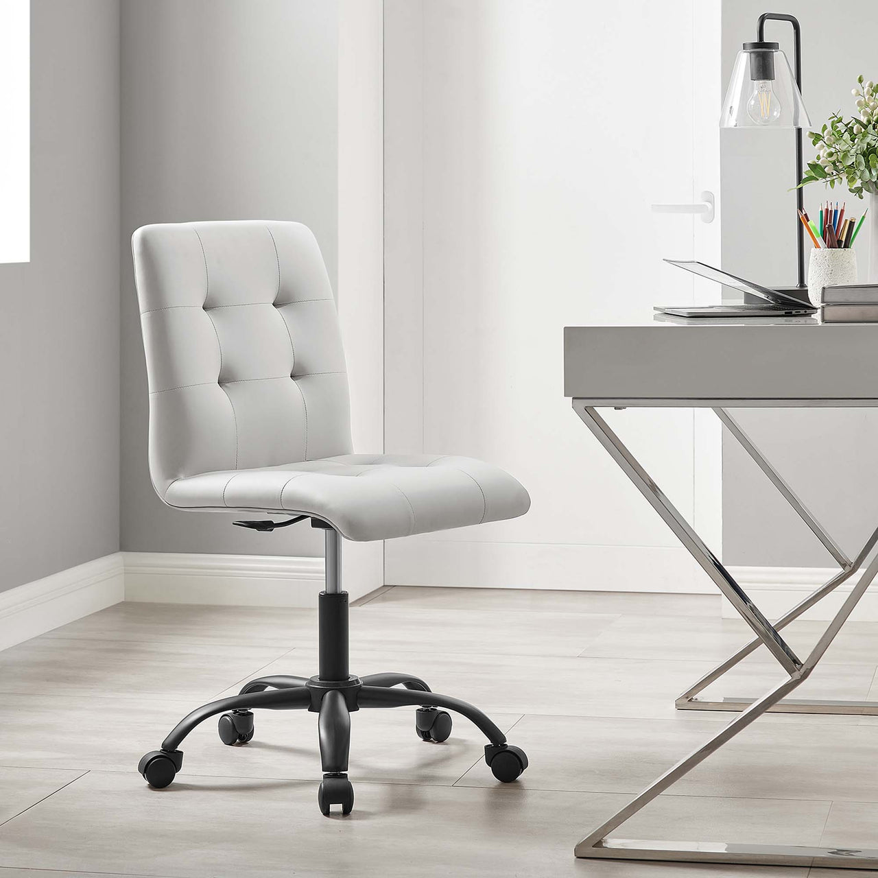 Quartz Armless Eco-Leather Office Chair, Black & Light Gray