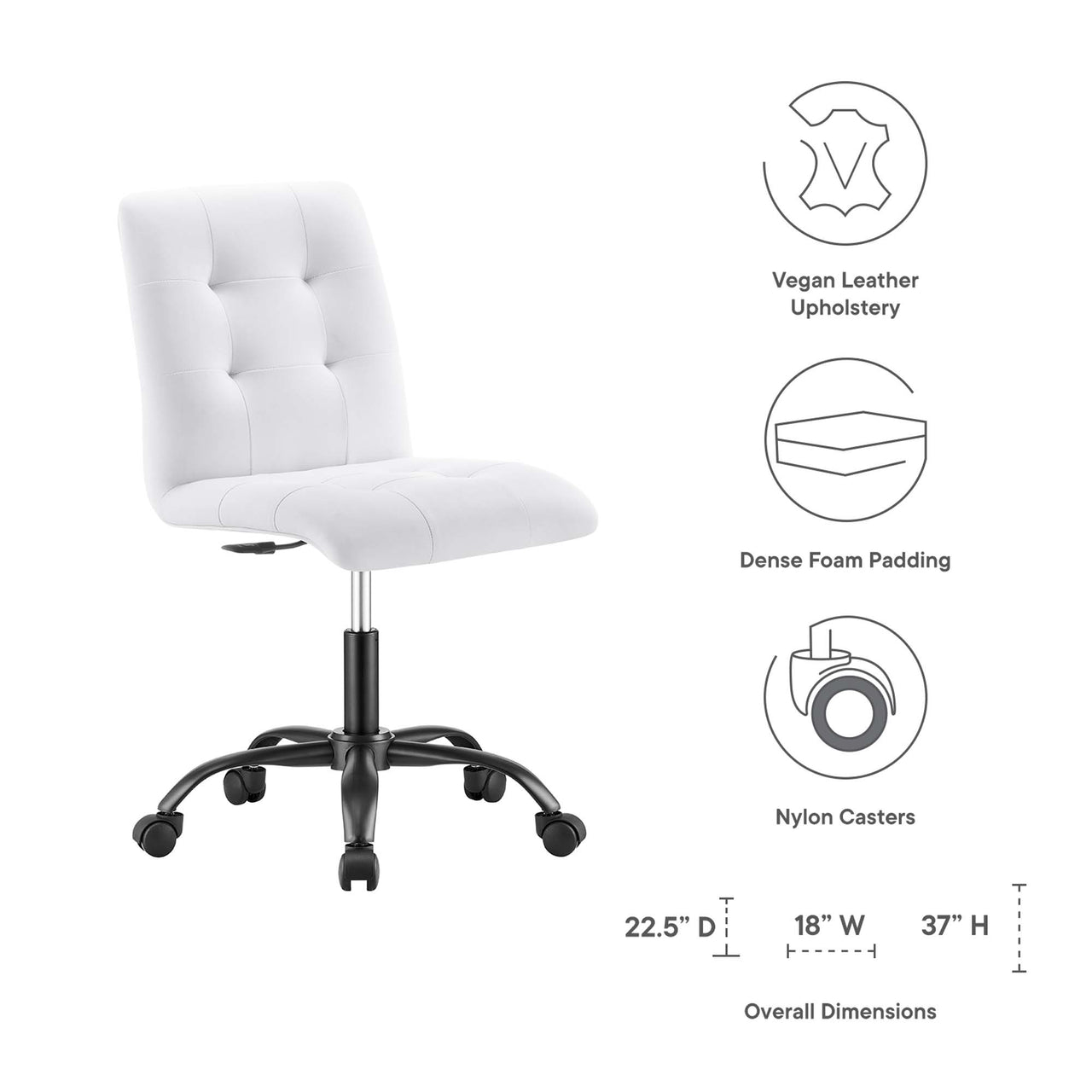Quartz Armless Eco-Leather Office Chair, Black & White