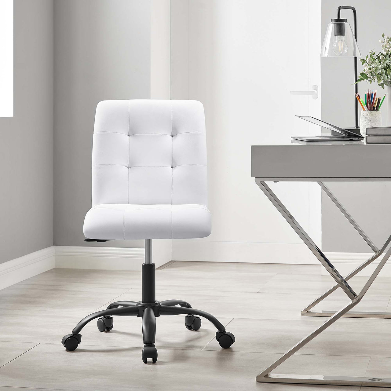 Quartz Armless Eco-Leather Office Chair, Black & White