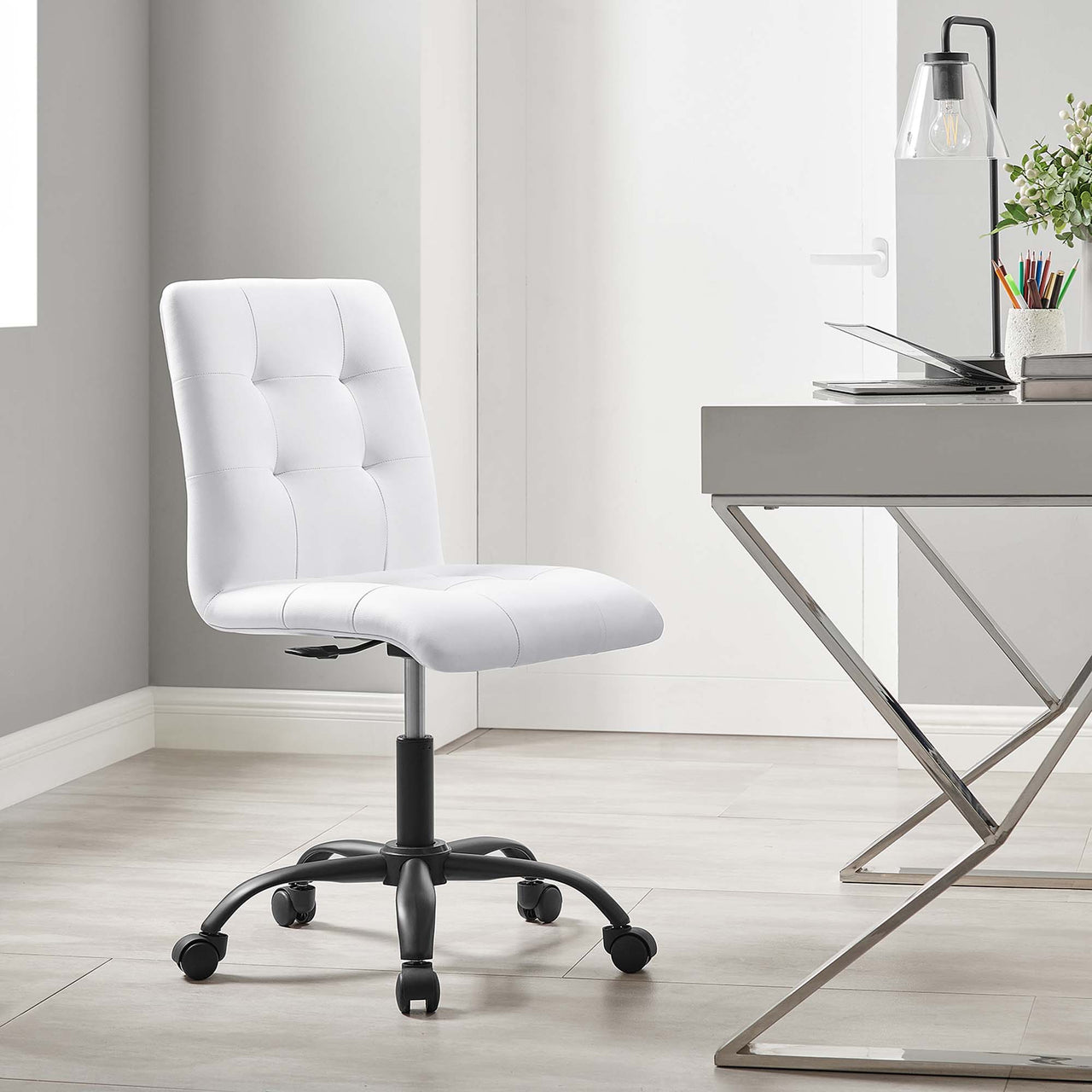 Quartz Armless Eco-Leather Office Chair, Black & White
