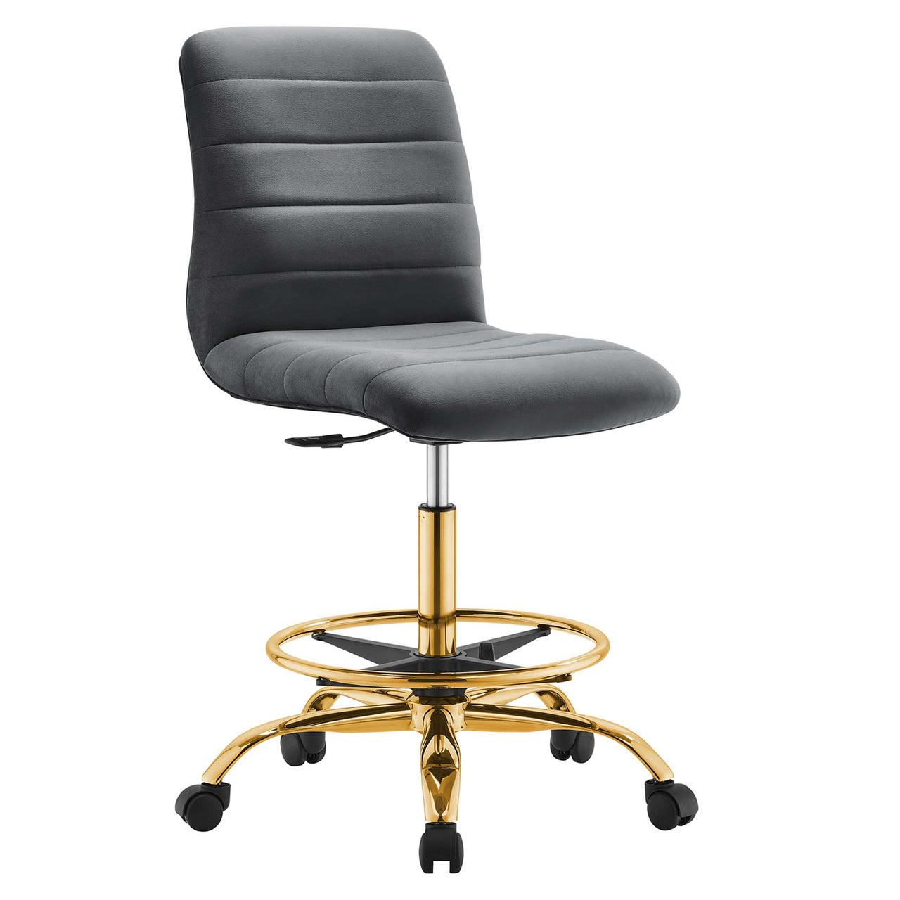 Drift Armless Velvet Drafting Chair, Gold & Gray