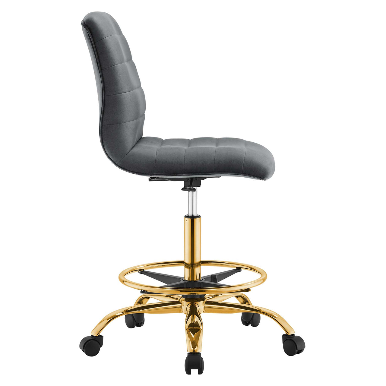 Drift Armless Velvet Drafting Chair, Gold & Gray