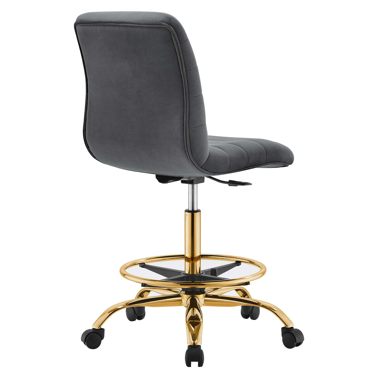 Drift Armless Velvet Drafting Chair, Gold & Gray