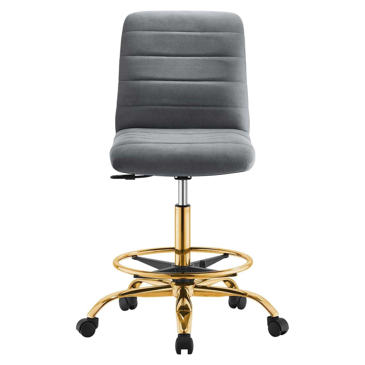 Drift Armless Velvet Drafting Chair, Gold & Gray
