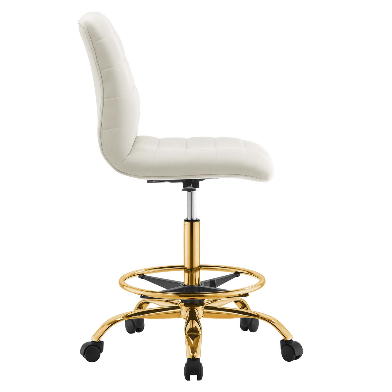 Drift Armless Velvet Drafting Chair, Gold & Ivory