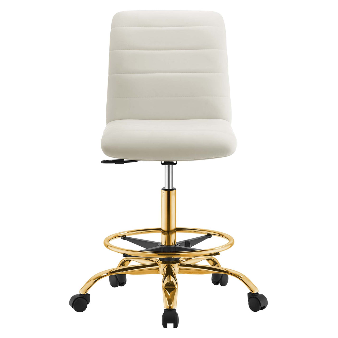Drift Armless Velvet Drafting Chair, Gold & Ivory