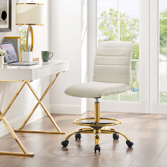 Drift Armless Velvet Drafting Chair, Gold & Ivory