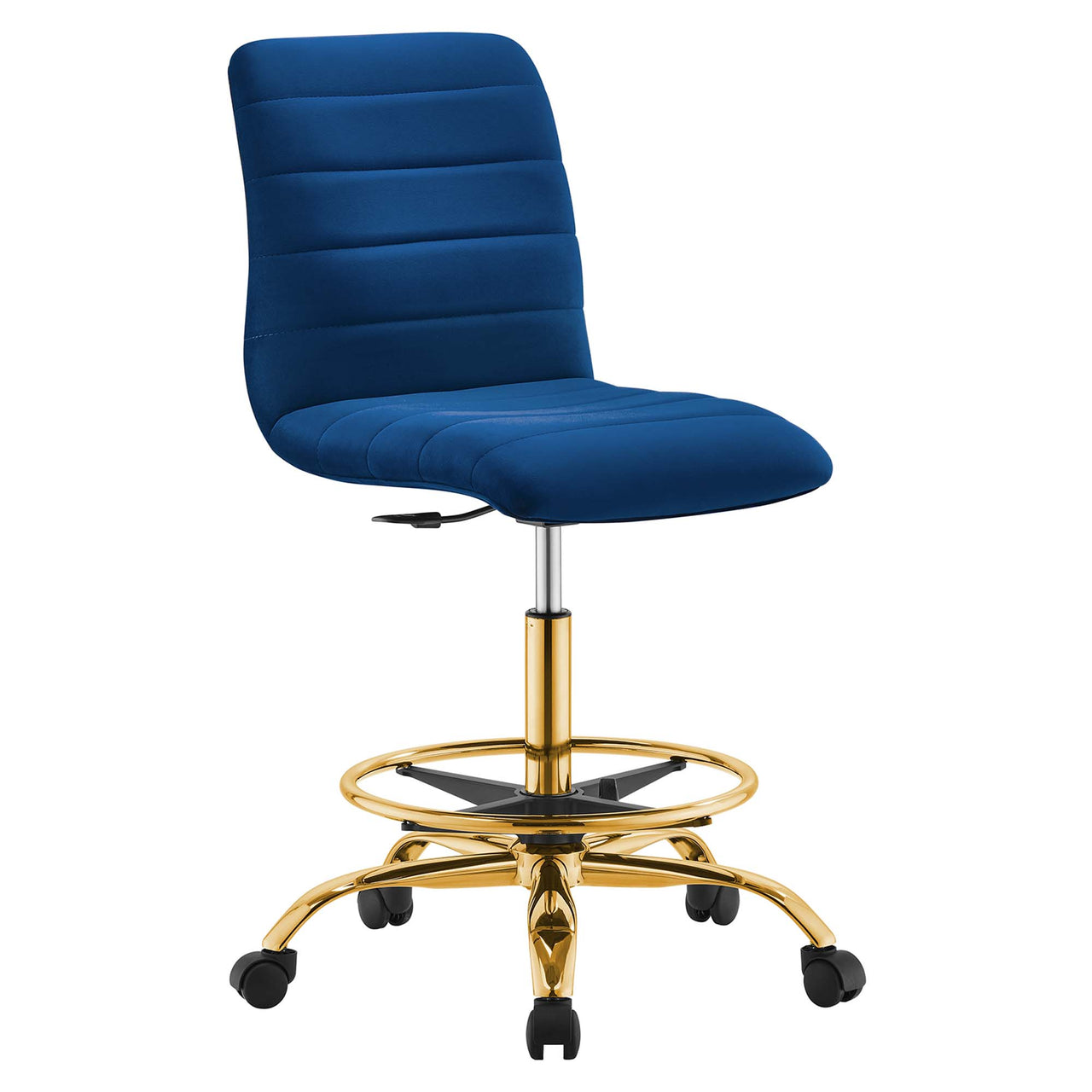 Drift Armless Velvet Drafting Chair, Gold & Navy