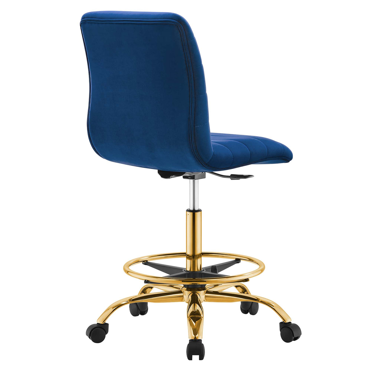 Drift Armless Velvet Drafting Chair, Gold & Navy