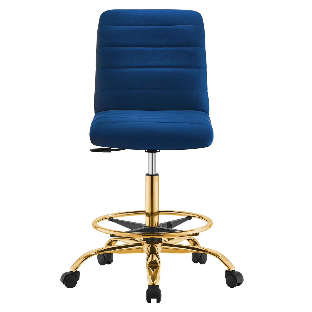 Drift Armless Velvet Drafting Chair, Gold & Navy