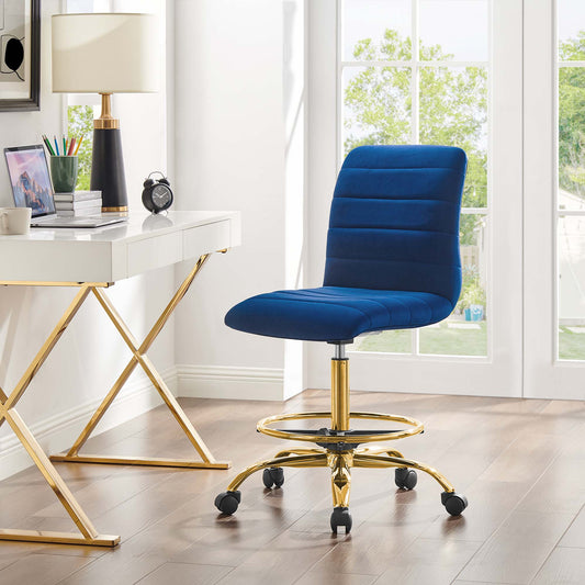 Drift Armless Velvet Drafting Chair, Gold & Navy