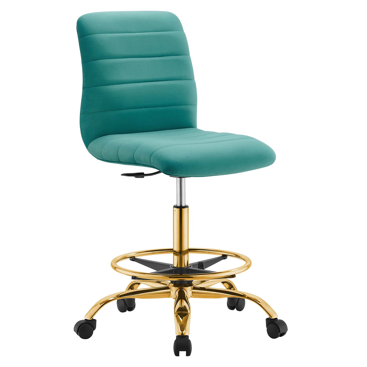 Drift Armless Velvet Drafting Chair, Gold & Teal