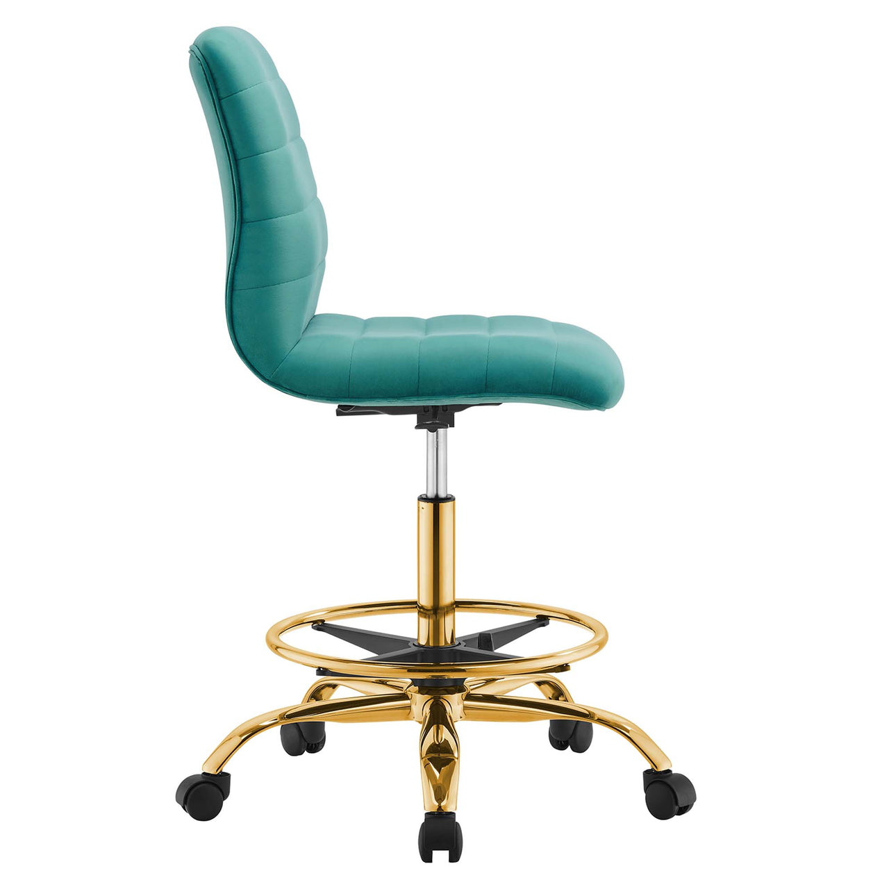 Drift Armless Velvet Drafting Chair, Gold & Teal