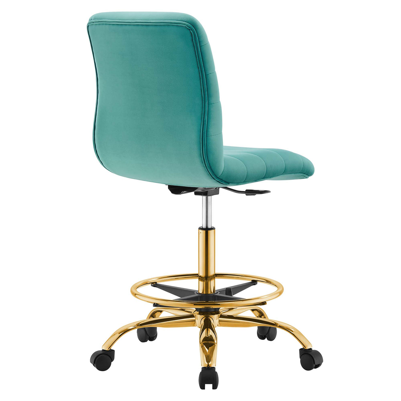 Drift Armless Velvet Drafting Chair, Gold & Teal
