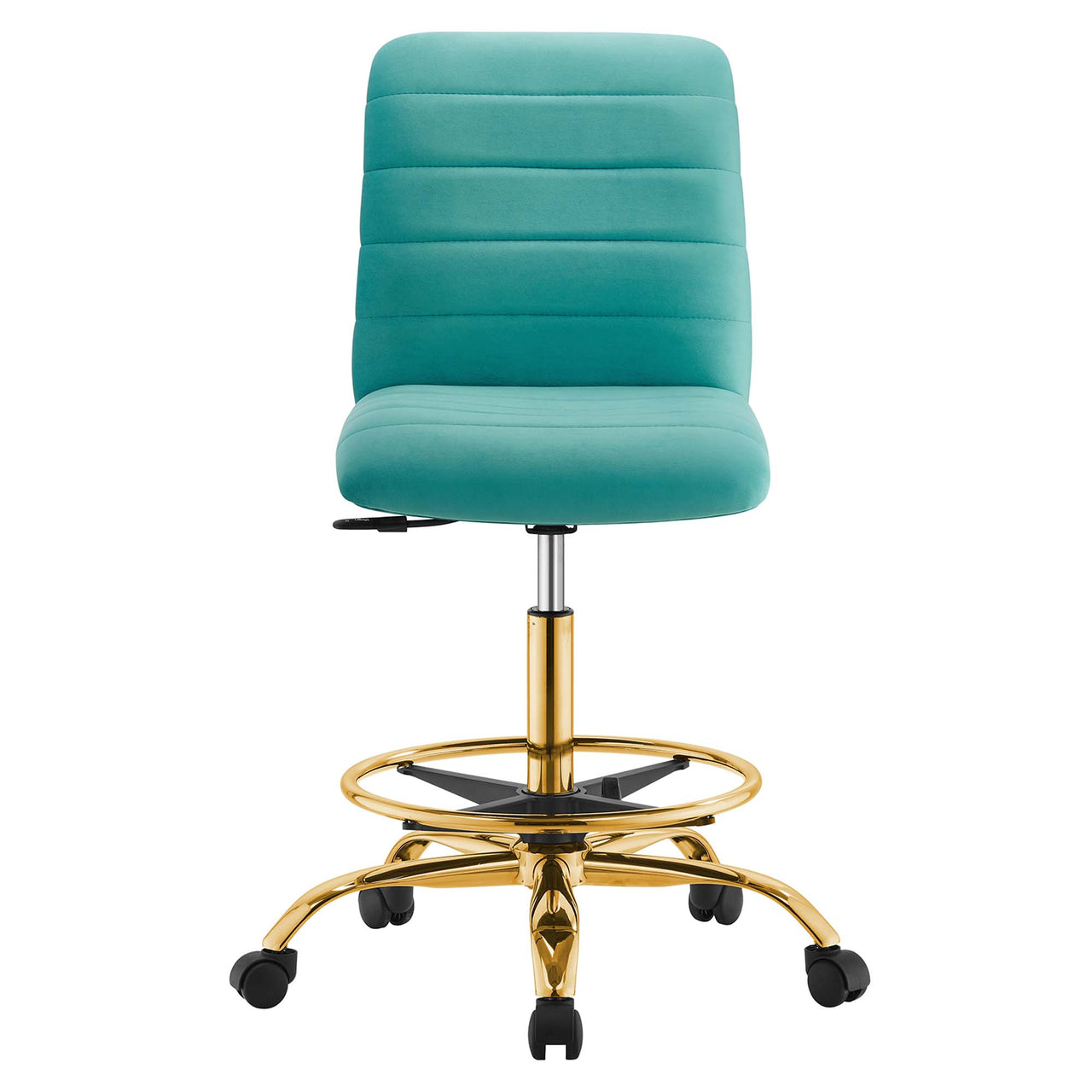 Drift Armless Velvet Drafting Chair, Gold & Teal