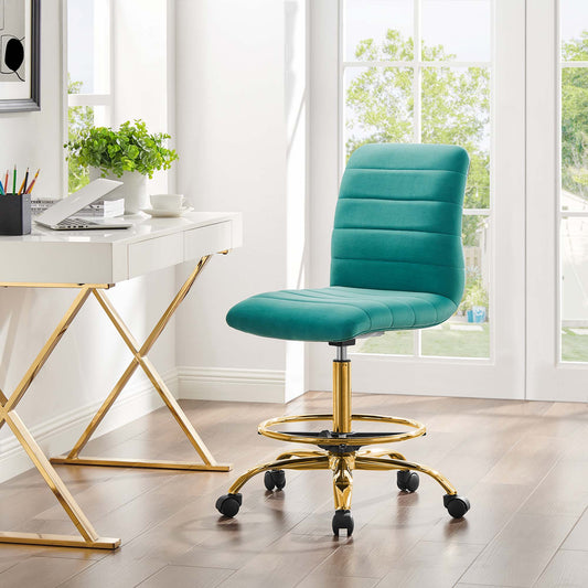 Drift Armless Velvet Drafting Chair, Gold & Teal