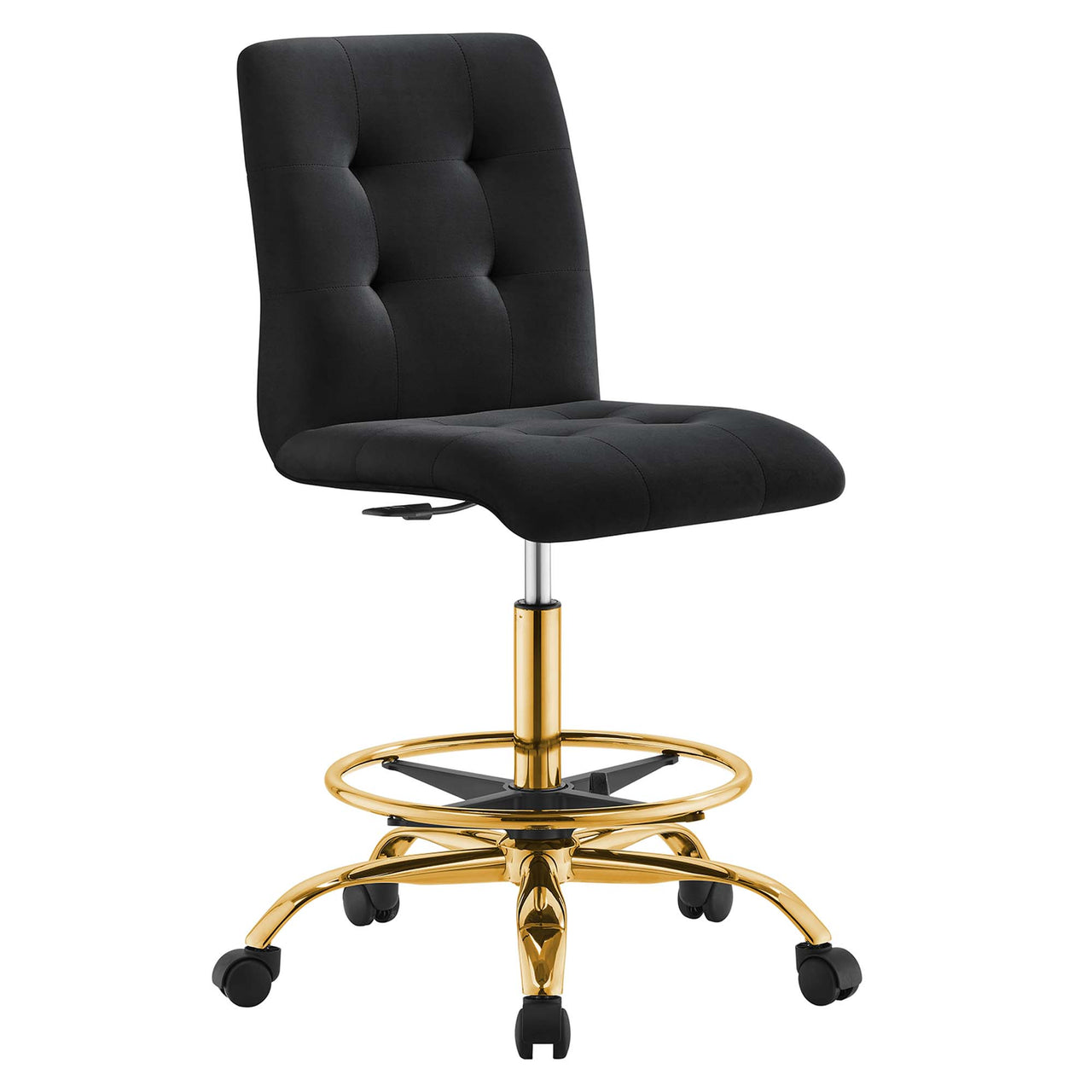 Quartz Armless Velvet Drafting Chair, Gold & Black