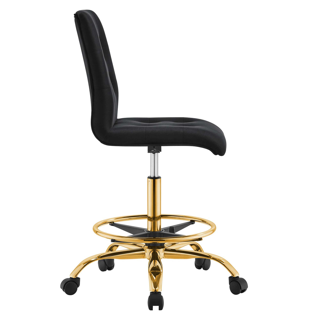 Quartz Armless Velvet Drafting Chair, Gold & Black