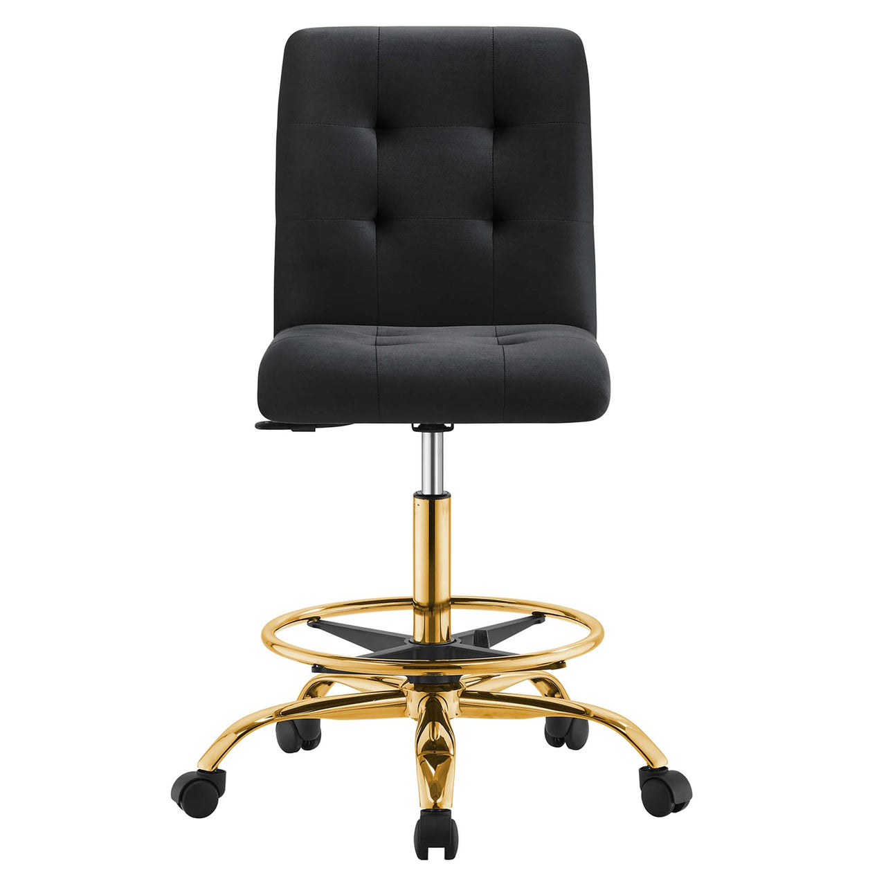 Quartz Armless Velvet Drafting Chair, Gold & Black