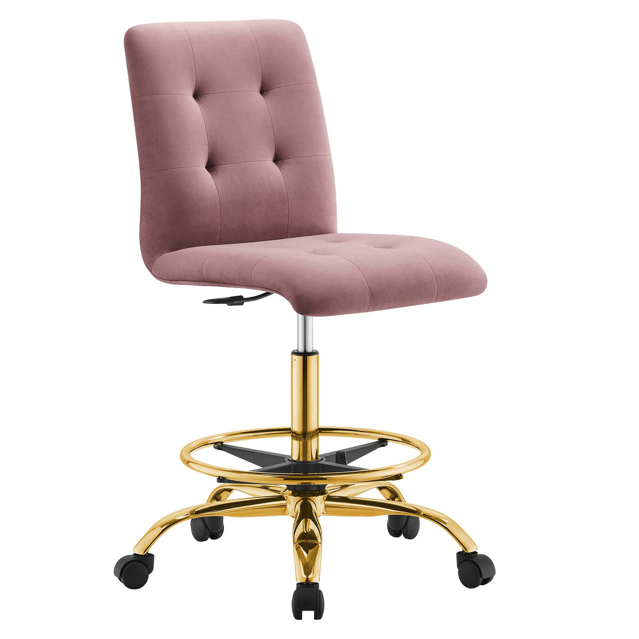 Quartz Armless Velvet Drafting Chair, Gold & Dusty Rose