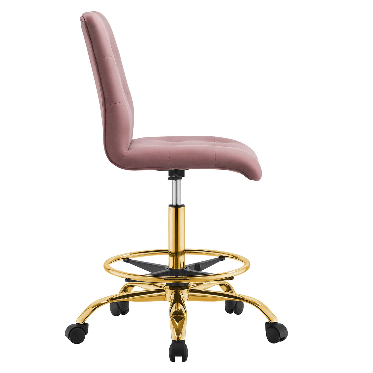 Quartz Armless Velvet Drafting Chair, Gold & Dusty Rose