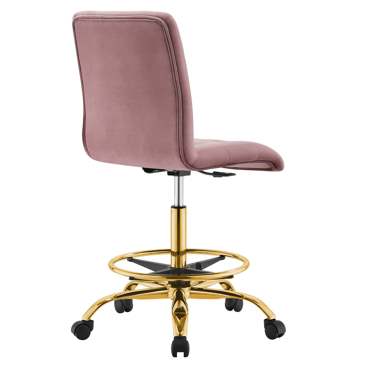 Quartz Armless Velvet Drafting Chair, Gold & Dusty Rose