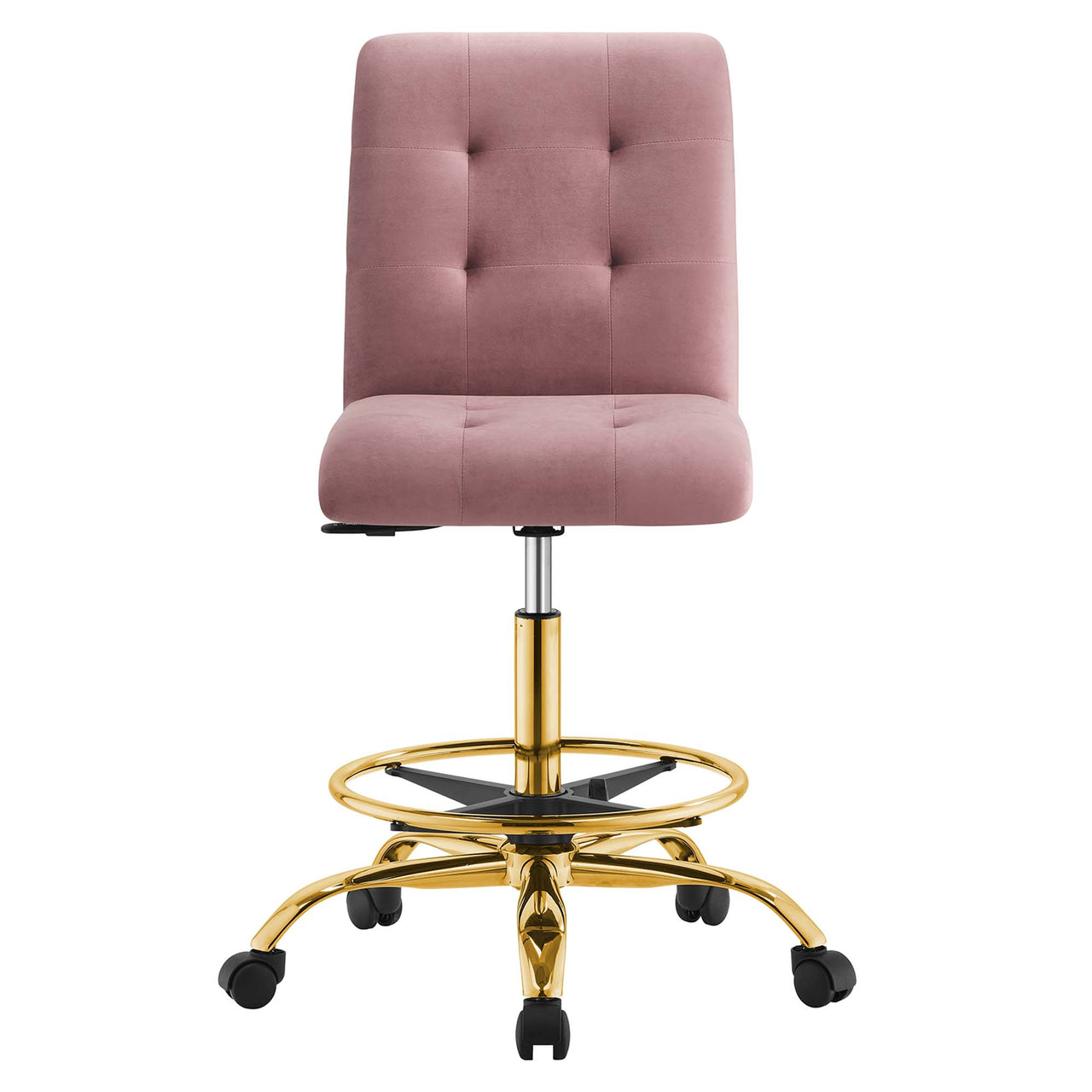Quartz Armless Velvet Drafting Chair, Gold & Dusty Rose
