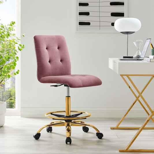 Quartz Armless Velvet Drafting Chair, Gold & Dusty Rose