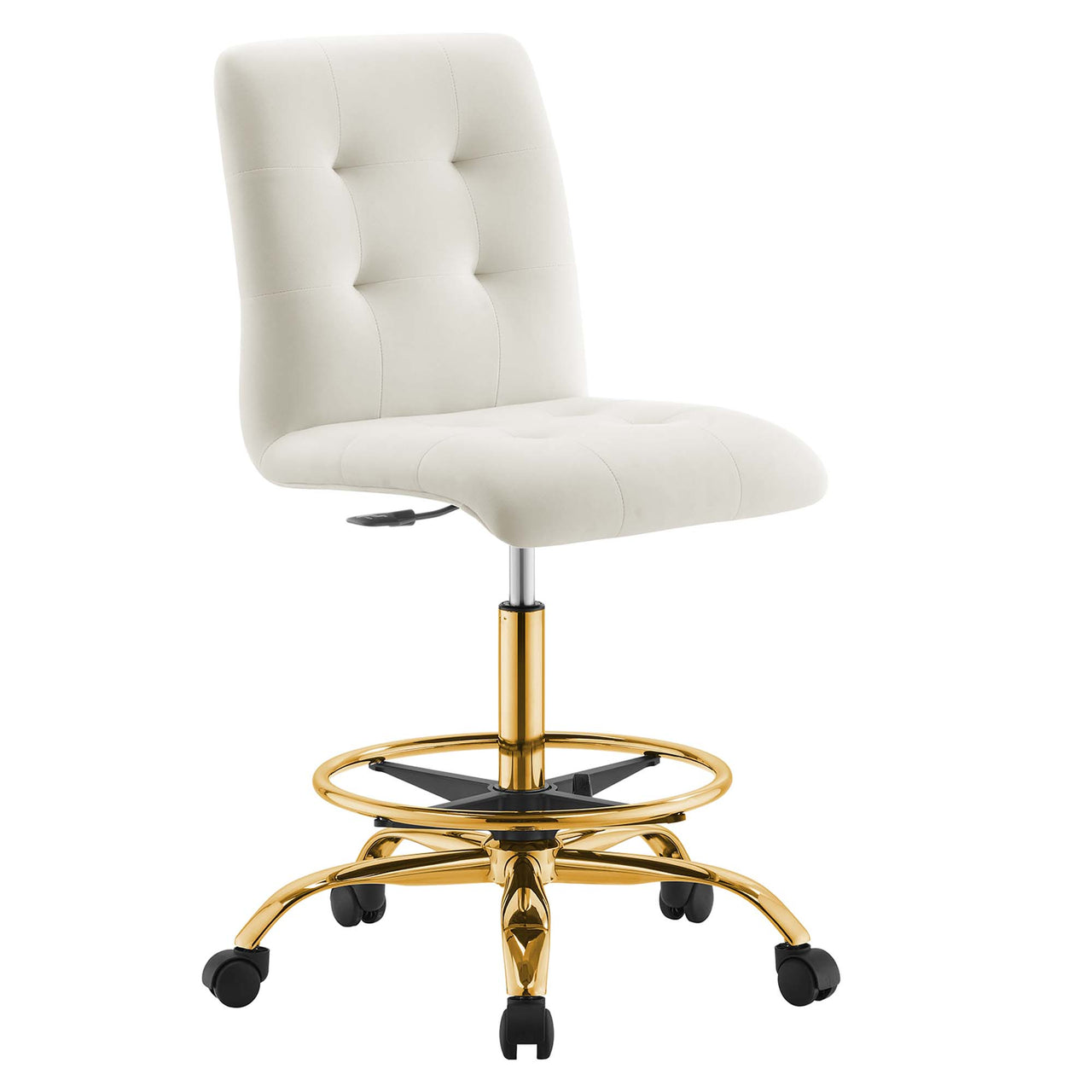 Quartz Armless Velvet Drafting Chair, Gold & Ivory