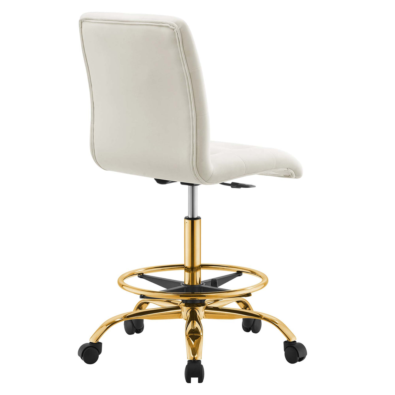 Quartz Armless Velvet Drafting Chair, Gold & Ivory