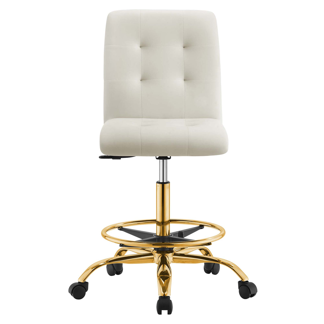 Quartz Armless Velvet Drafting Chair, Gold & Ivory