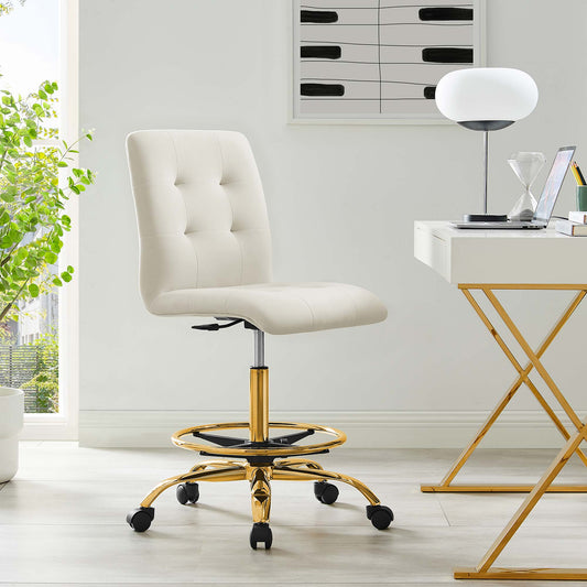 Quartz Armless Velvet Drafting Chair, Gold & Ivory