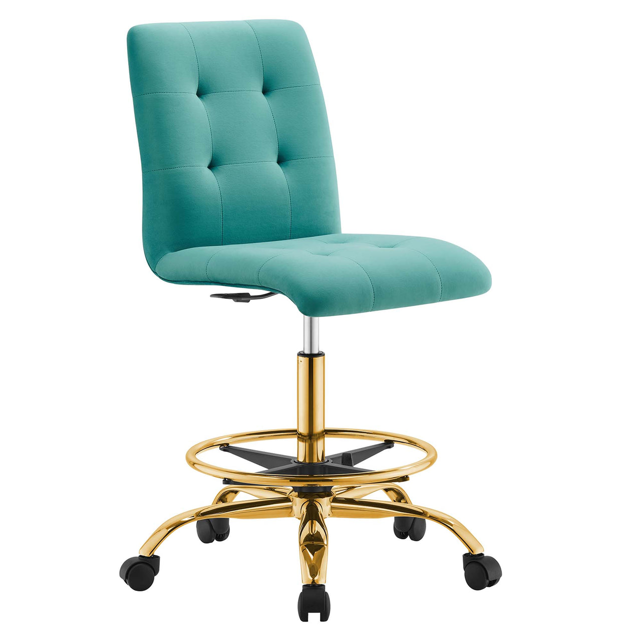 Quartz Armless Velvet Drafting Chair, Gold & Teal