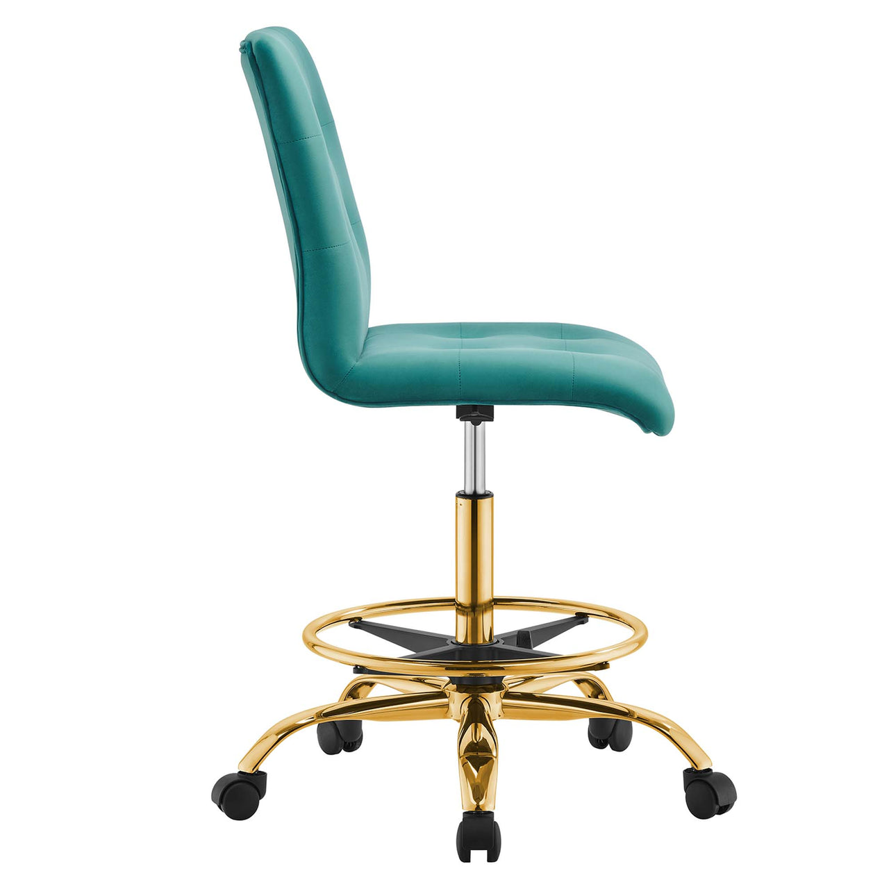 Quartz Armless Velvet Drafting Chair, Gold & Teal