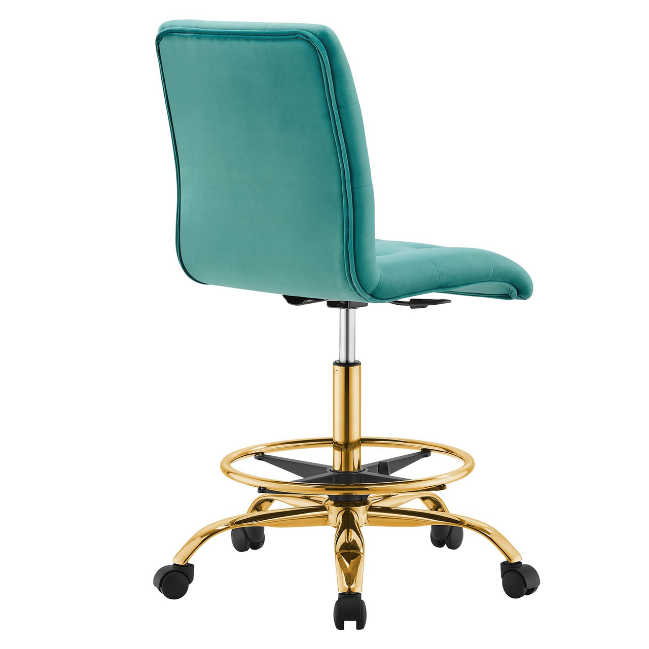 Quartz Armless Velvet Drafting Chair, Gold & Teal