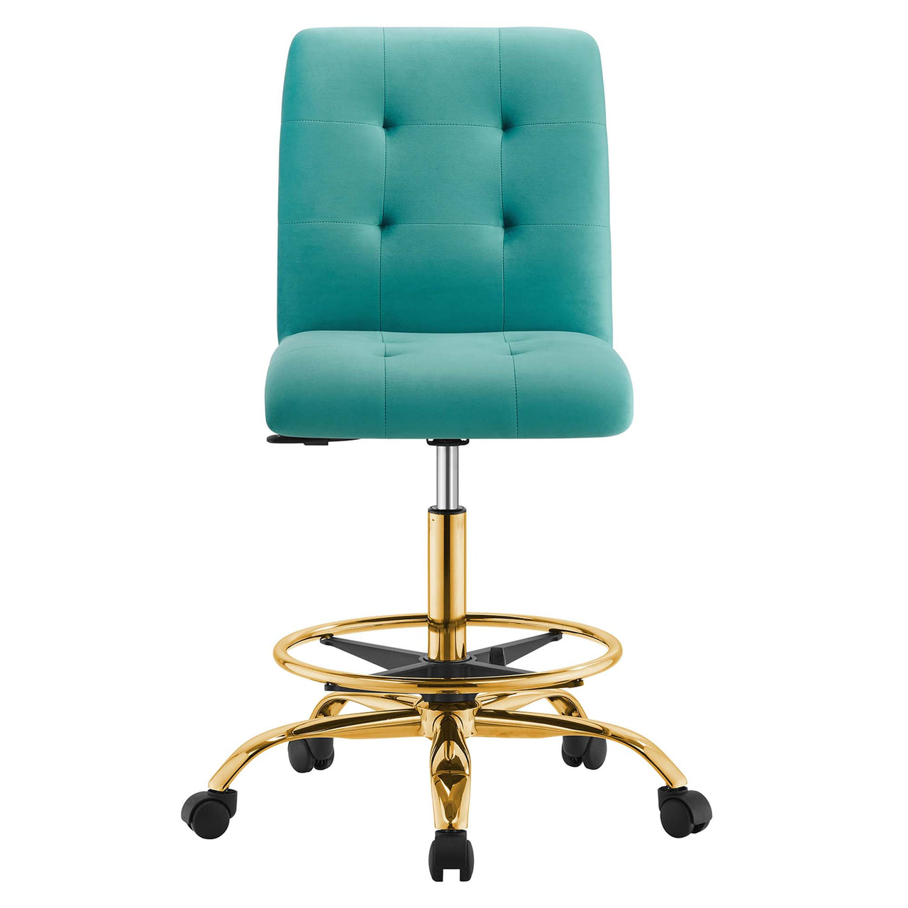 Quartz Armless Velvet Drafting Chair, Gold & Teal