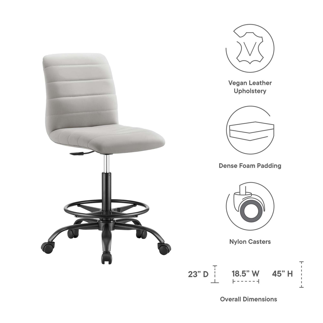 Drift Armless Eco-Leather Drafting Chair, Black & Light Gray