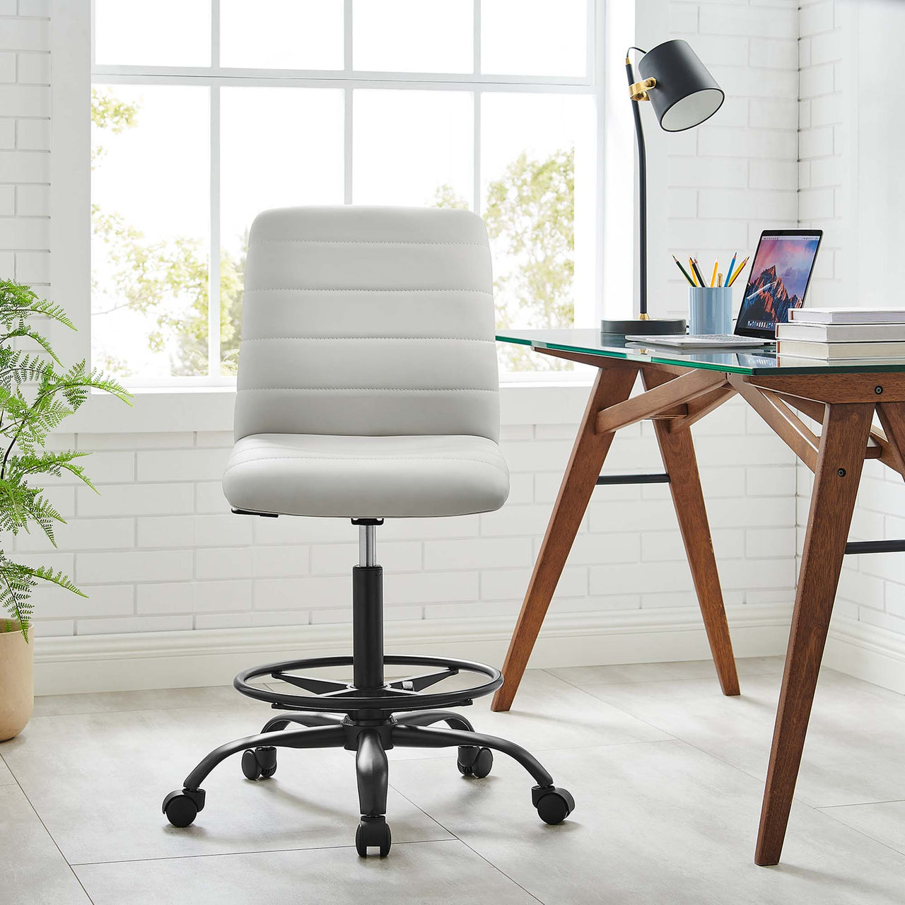 Drift Armless Eco-Leather Drafting Chair, Black & Light Gray