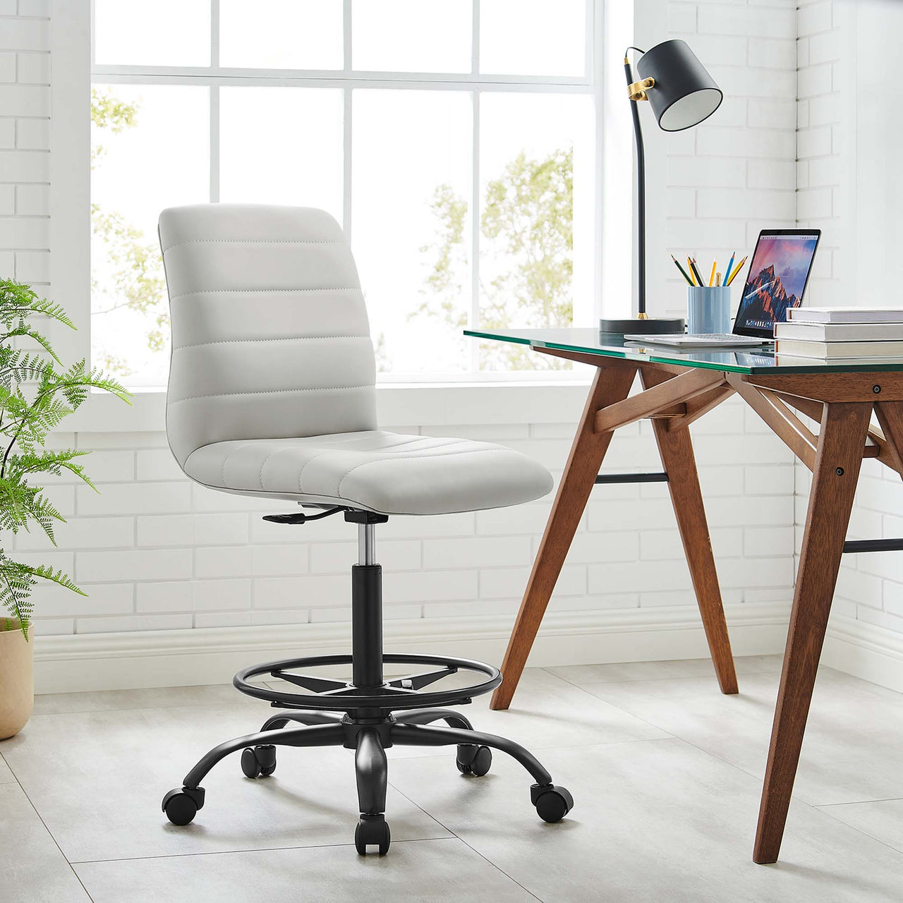 Drift Armless Eco-Leather Drafting Chair, Black & Light Gray