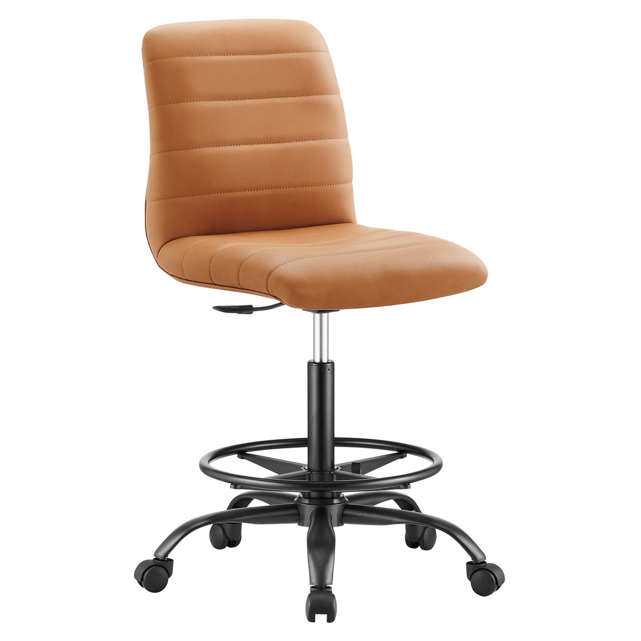 Drift Armless Eco-Leather Drafting Chair, Black & Tan